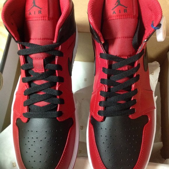 Air Jordan 1 Mid Men's Red & Black Leather Sneakers - USA Size:11.5 - New in Box
